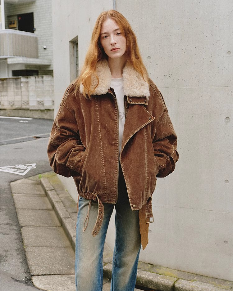 Flocked Denim Goose Down Parka with Detachable Fox Fur Collar ‘City Travel’