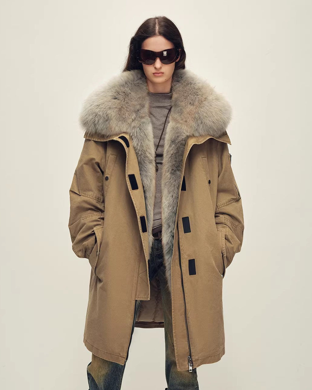 Oversize Raccoon Fur Down Parka with Multi-Wear Design ‘Swan Feather Collection’