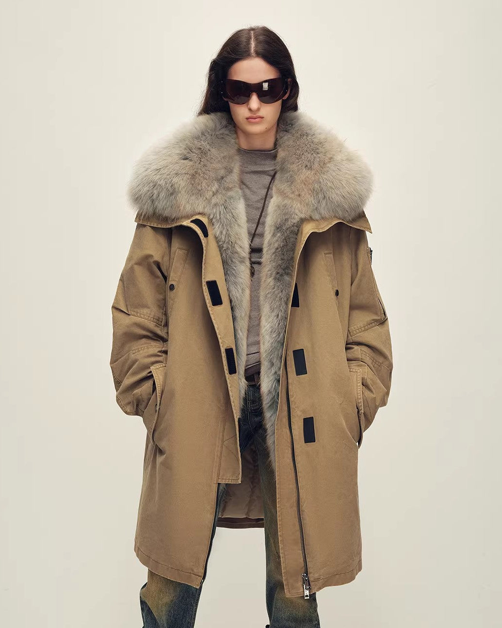 Oversize Raccoon Fur Down Parka with Multi-Wear Design ‘Swan Feather Collection’