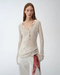 Cotton and Linen Beaded Yarn Waisted Bell Sleeve Cardigan ‘Perry Moonlight’