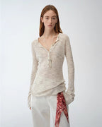 Cotton and Linen Beaded Yarn Waisted Bell Sleeve Cardigan ‘Perry Moonlight’