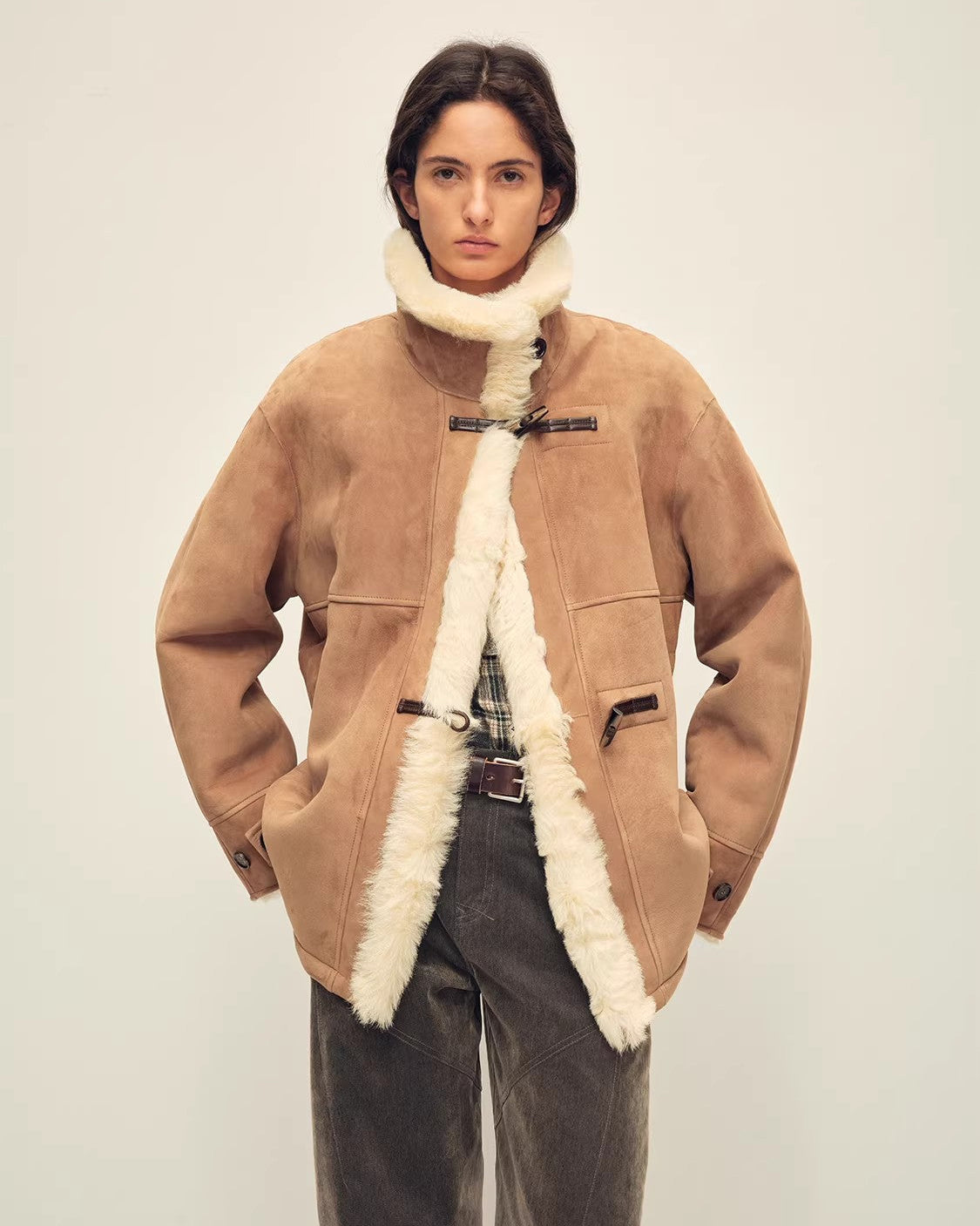 Firelady Fur Shearling Jacket with Italian Tuscan Curly Wool Suede Collar ‘Glam Belle’