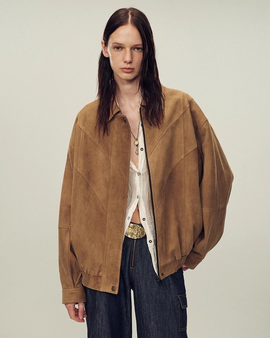 Fireladyfur Women's Top-Grain Sheepskin Leather/Suede Jacket
