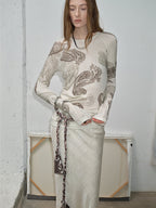 Tencel Wool Original Cashew Print Round Neck Long Sleeve Top and Skirt Set ‘Vintage Gene’