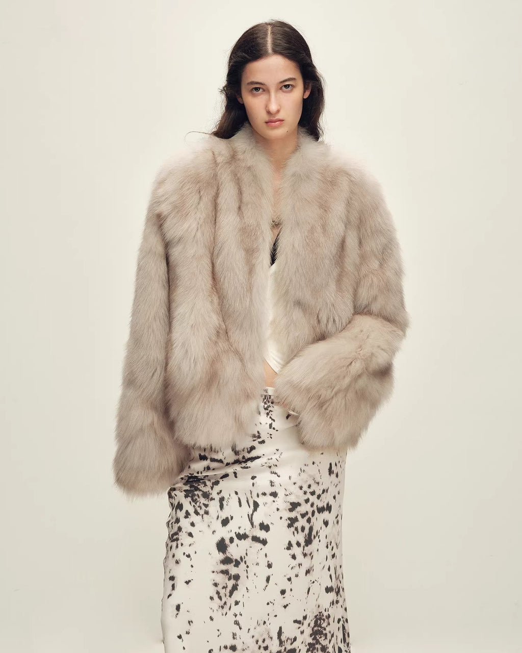 Firelady Fur Women‘s Short Fox Fur Coat | SagaFurs Crown-Grade Ombré Dyed Collar 'Chic Sister'