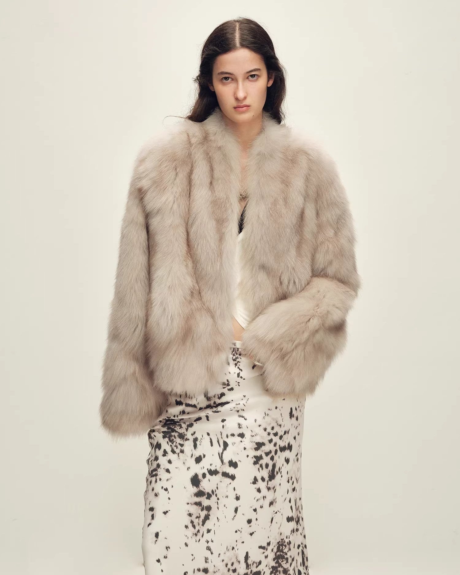 Firelady Fur Women‘s Short Fox Fur Coat | SagaFurs Crown-Grade Ombré Dyed Collar 'Chic Sister'