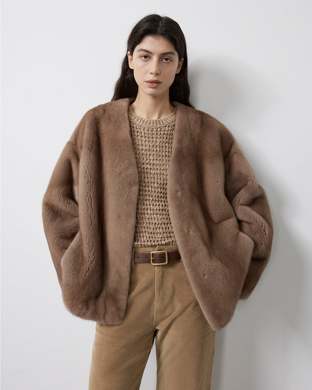 Louvre Mink V-Neck Jacket