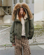 Fireladyfur Warm Short Jacket with a Large Fur Hood and Raccoon Fur 'Cool and Sharp'