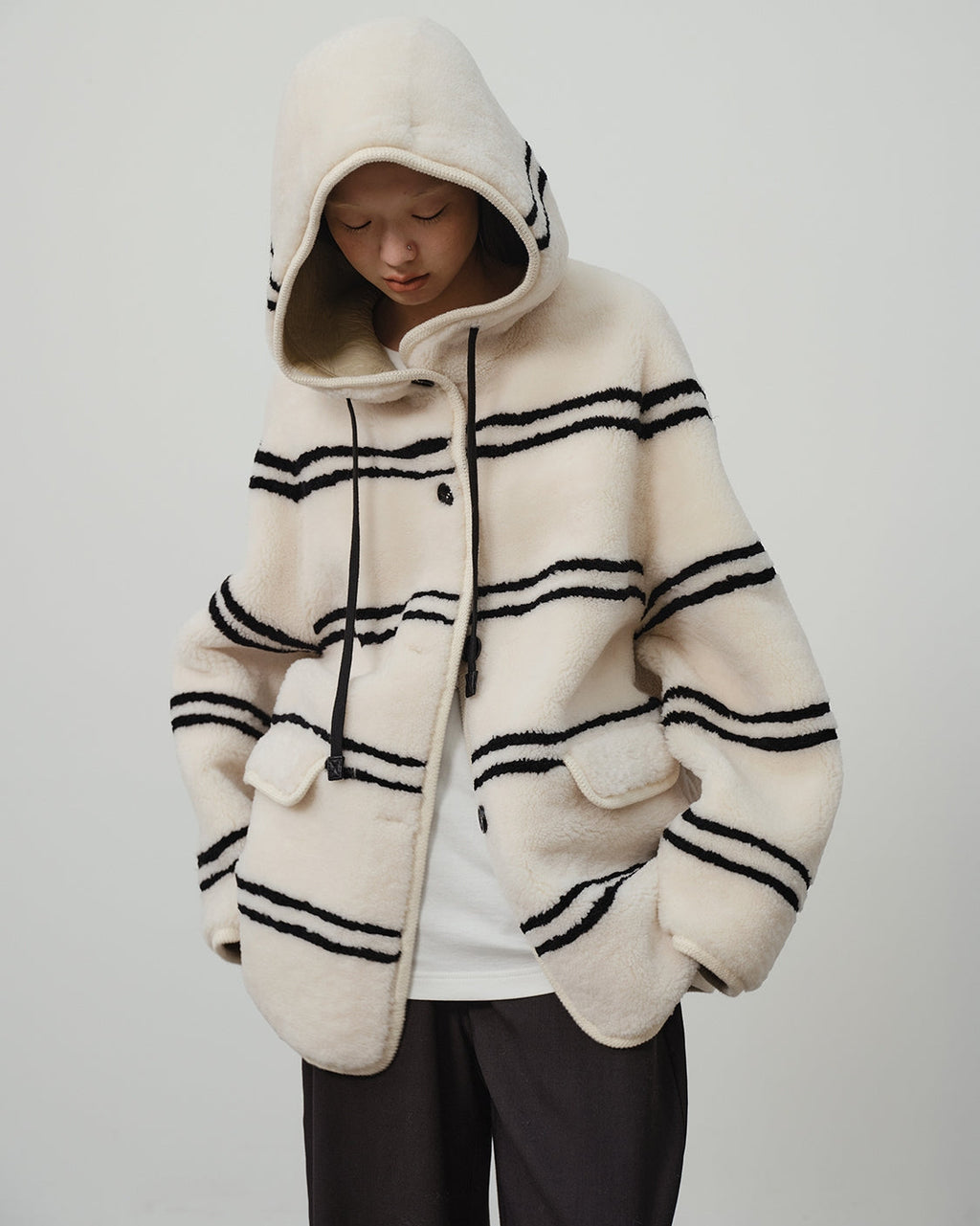 Fireladyfur Women's Lamb Wool Striped Jacket ‘Snowy New Year’