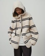 Fireladyfur Women's Lamb Wool Striped Jacket ‘Snowy New Year’