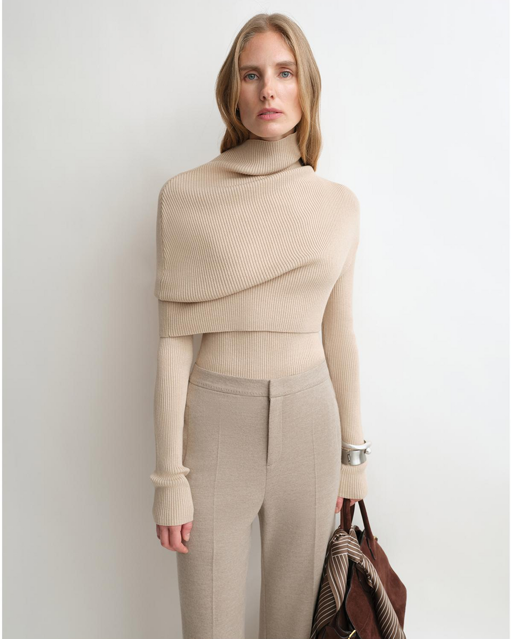 Merino Wool Turtleneck Sweater with Detachable Shawl | 2-Piece Knit Set 'Elegant Layers'