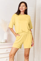 Basic Bae Bamboo Round Neck Drop Shoulder T-Shirt and Shorts Set