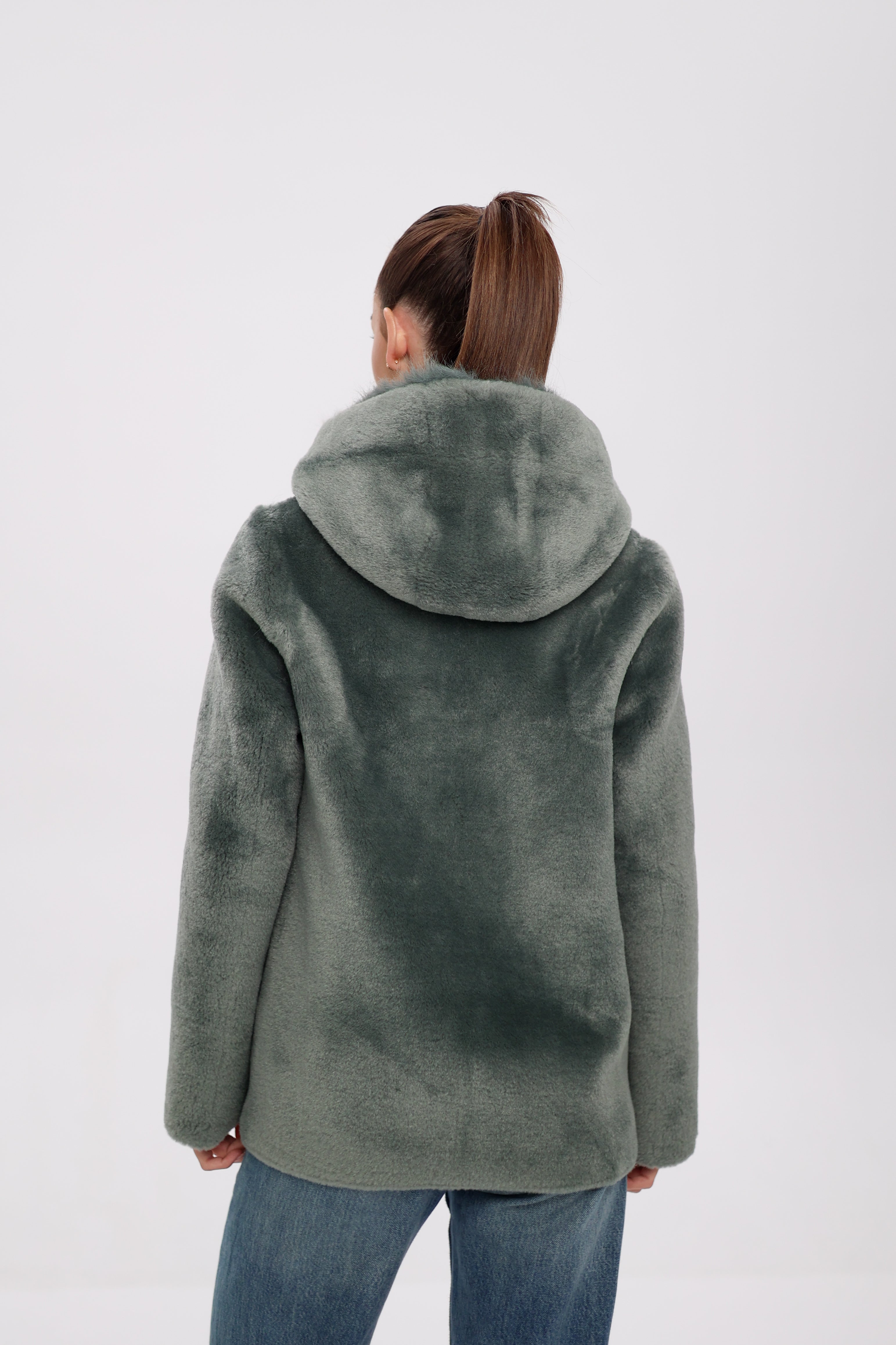 Reversible Hooded Wool Blend Jacket