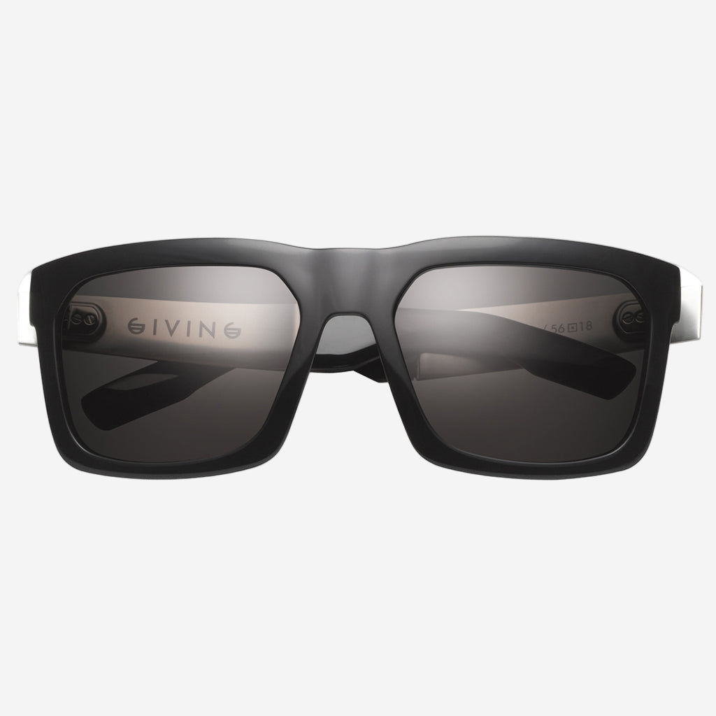 Giving Sunglasses in Polished Black and Brushed Aluminum | Grey Lens