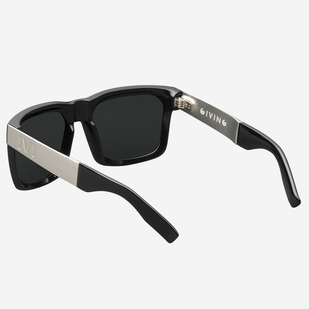 Giving Sunglasses in Polished Black and Brushed Aluminum | Grey Lens