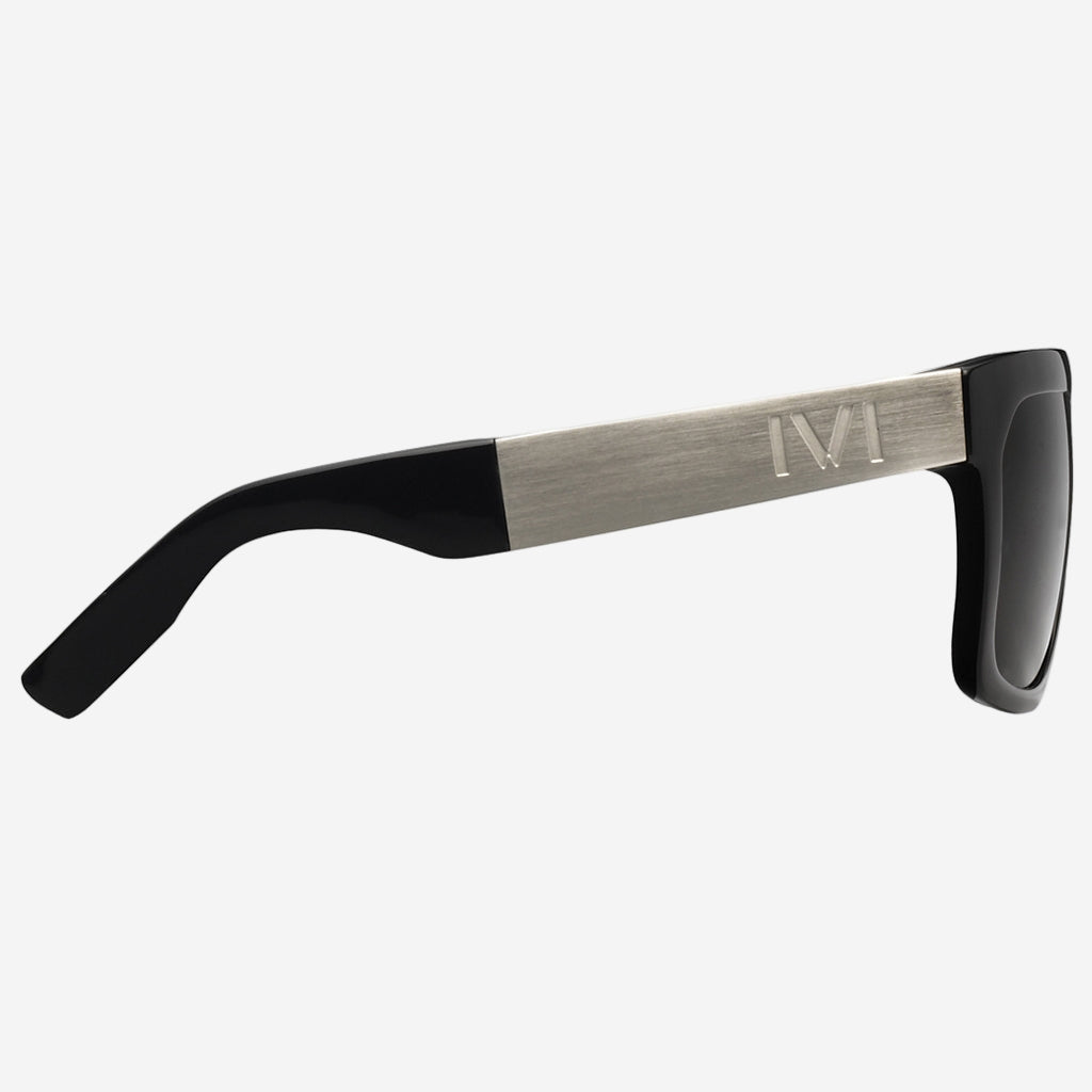 Giving Sunglasses in Polished Black and Brushed Aluminum | Grey Lens