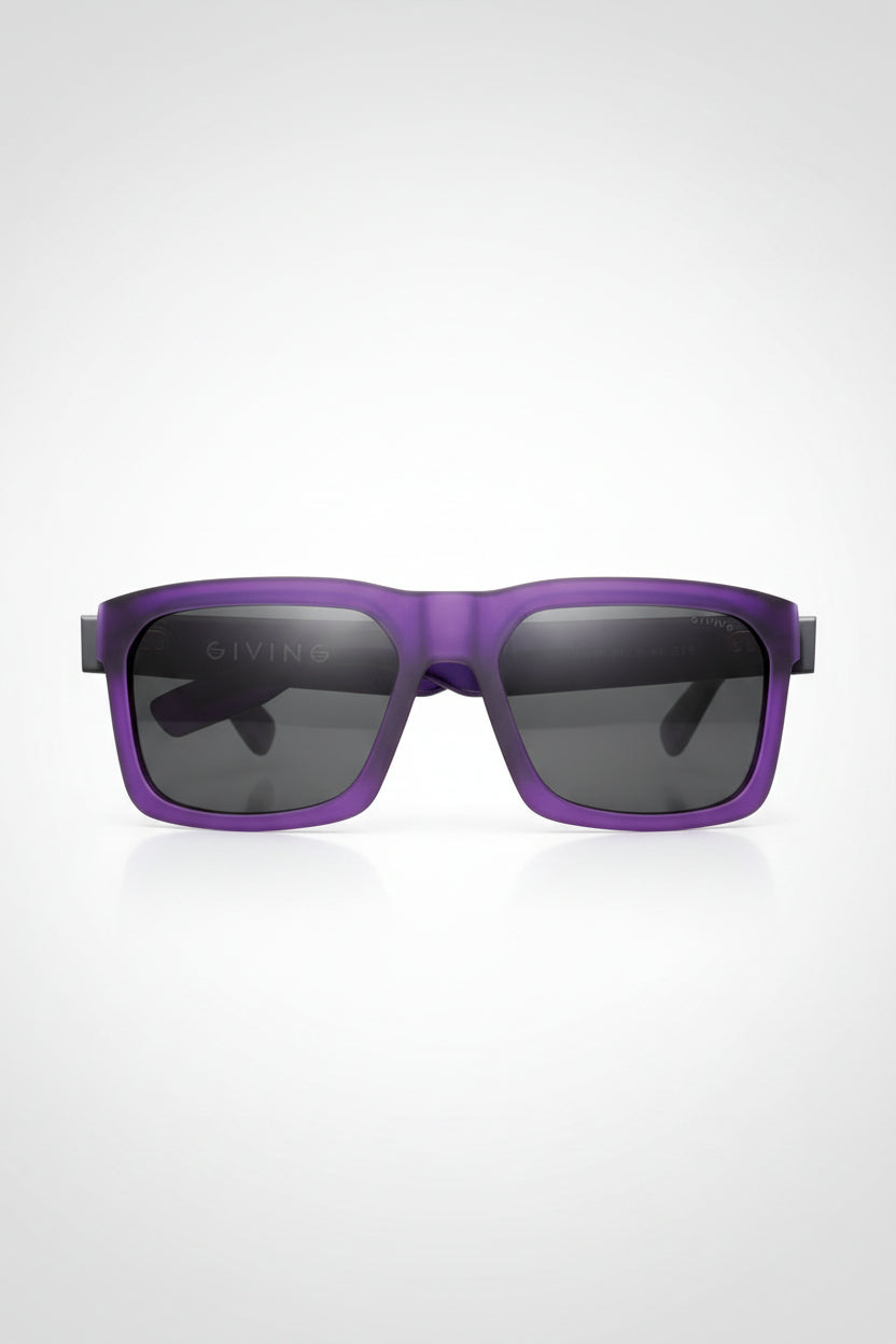 IVI GIVING Sunglasses in Matte Purple and Brushed Black | Grey Lens
