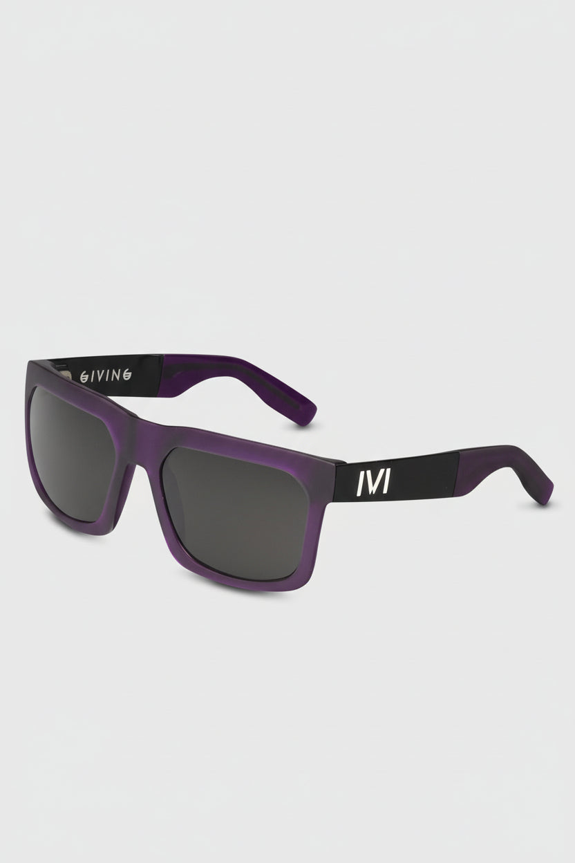 IVI GIVING Sunglasses in Matte Purple and Brushed Black | Grey Lens