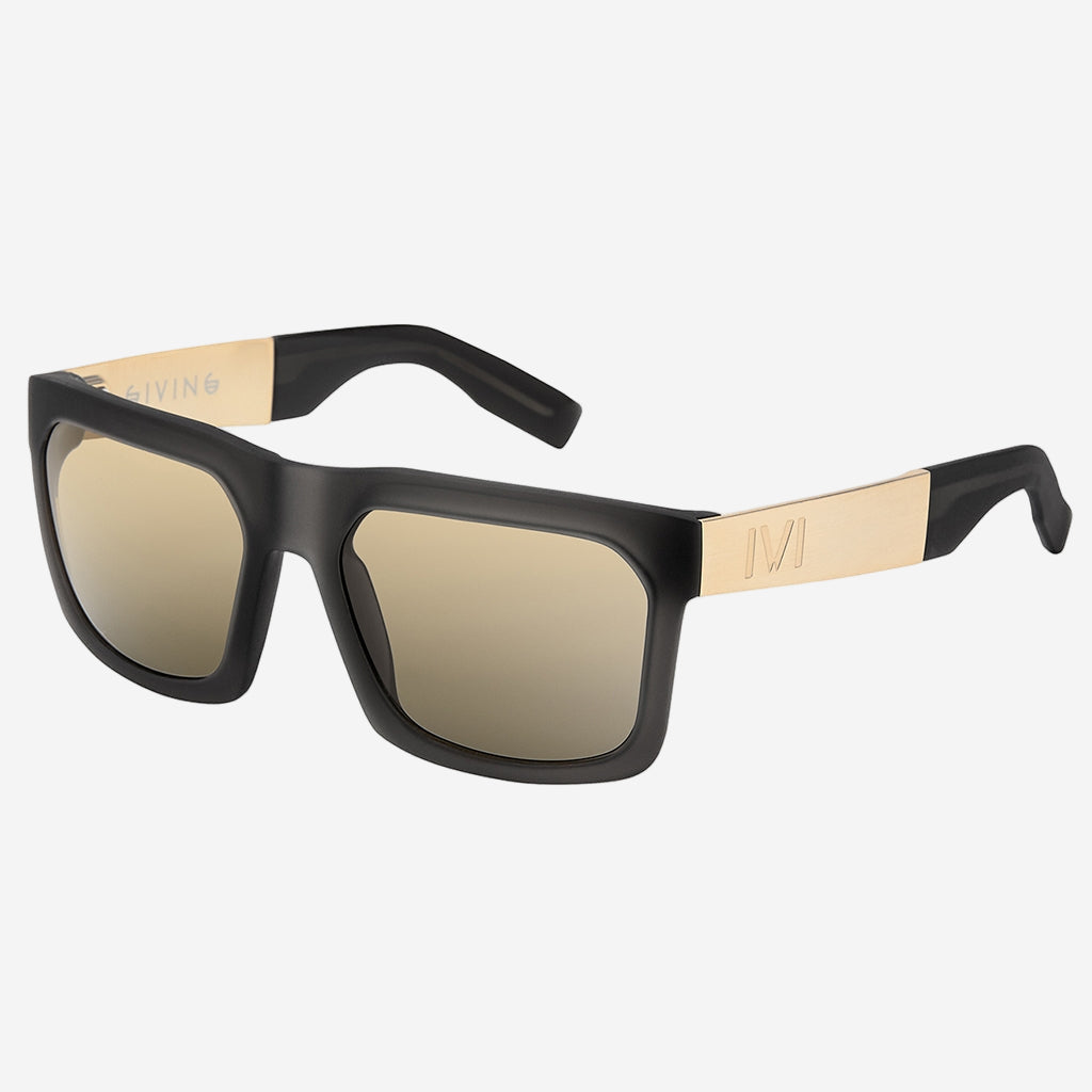 Giving Sunglasses in Matte Grey and Translucent Brushed Gold | Gold Flash Lens