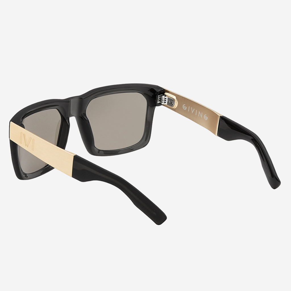 Giving Sunglasses in Matte Grey and Translucent Brushed Gold | Gold Flash Lens
