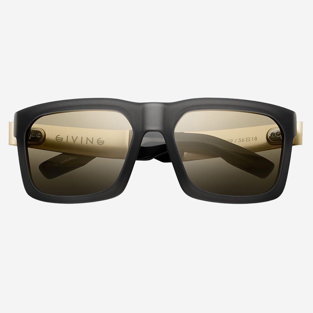 Giving Sunglasses in Matte Grey and Translucent Brushed Gold | Gold Flash Lens