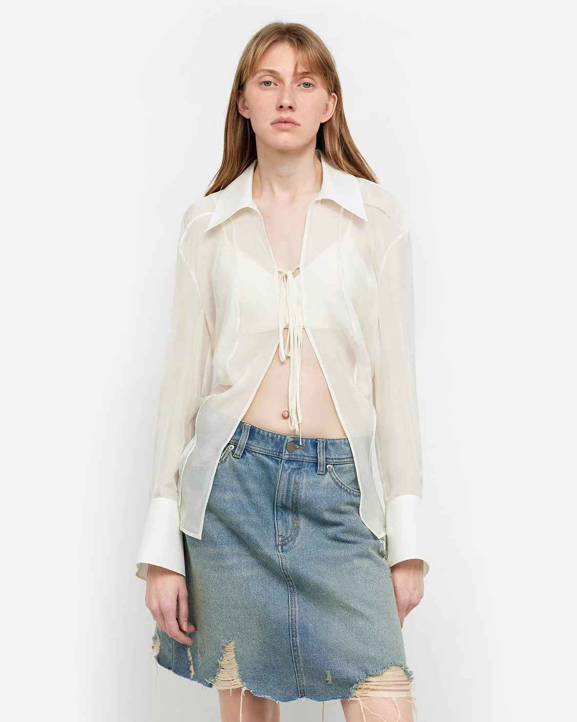 Silk Chiffon Light and Hazy Cool Drape Lace-Up Summer Shirt ‘Hazy Moonlight’
