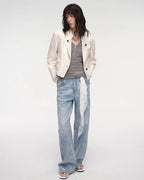 Stand Collar Short Jacket in Sheepskin Leather ‘Roman Story’