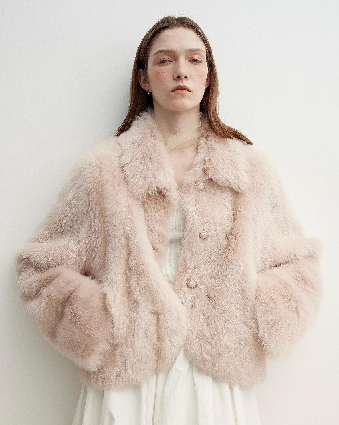 ‘Autumn Secret’ Pink Lapel Tuscan Straight Fur Sheepskin Short Jacket