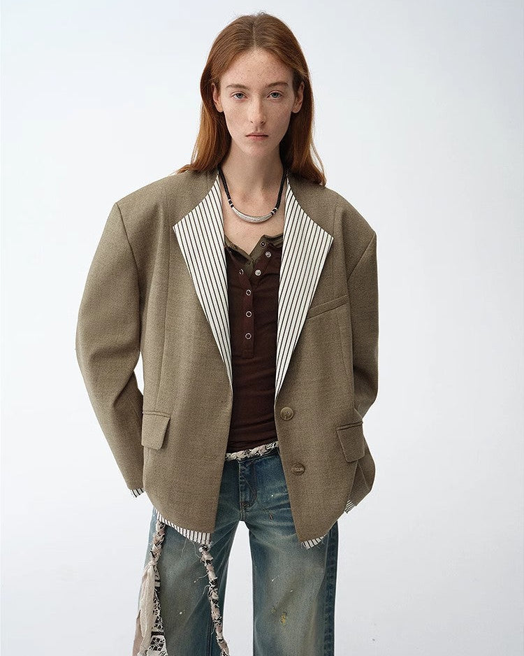 ‘London Diary’ Old Money Style Contrasting Lapel Wool Blazer