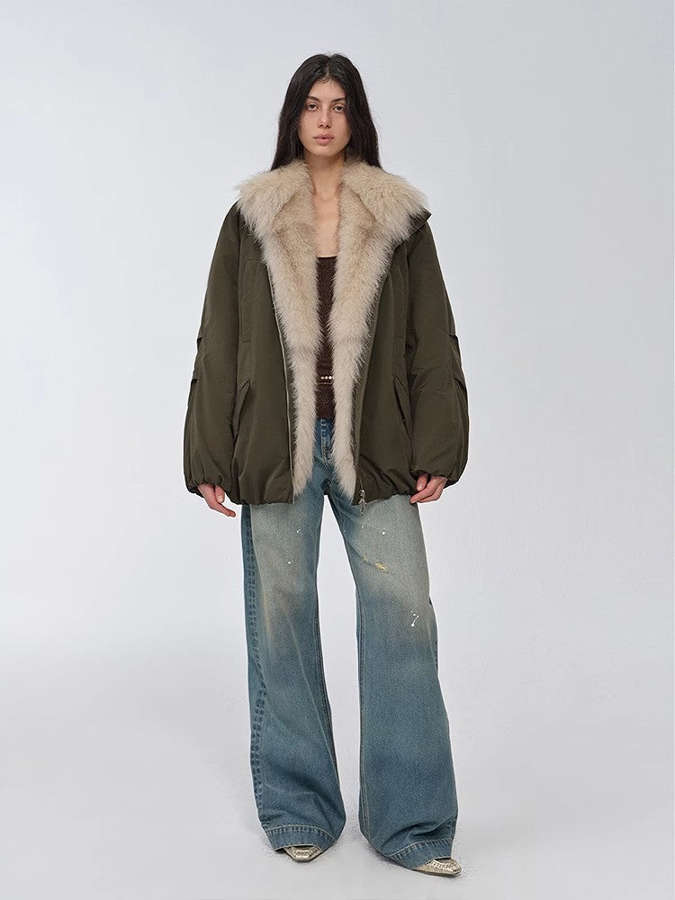 Fireladyfur Mid-Length Two-Tone Fox Fur Down Jacket 'Warm Dialogue'