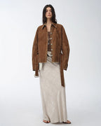 ‘Haruno Dream’ Retro Distressed Flocked Low Waist Long Sleeve Shirt Jacket