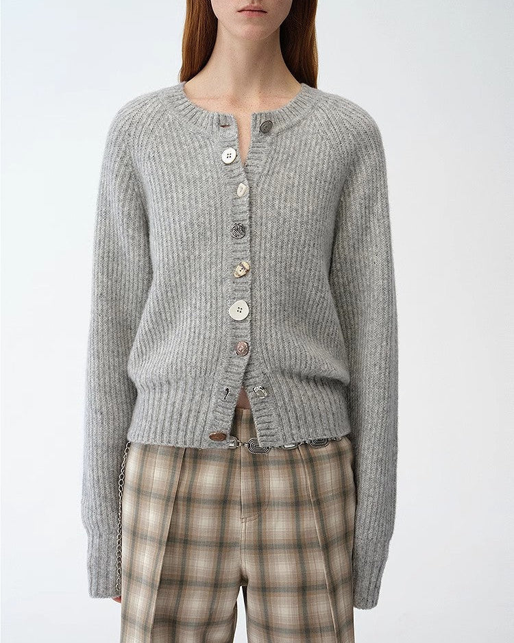 ‘Hokkaido Weaving Love’ Wool Blend Crew Neck Cardigan Top