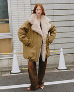 Fireladyfur Women's Winter Goose Down Coat with Tuscan Wool
