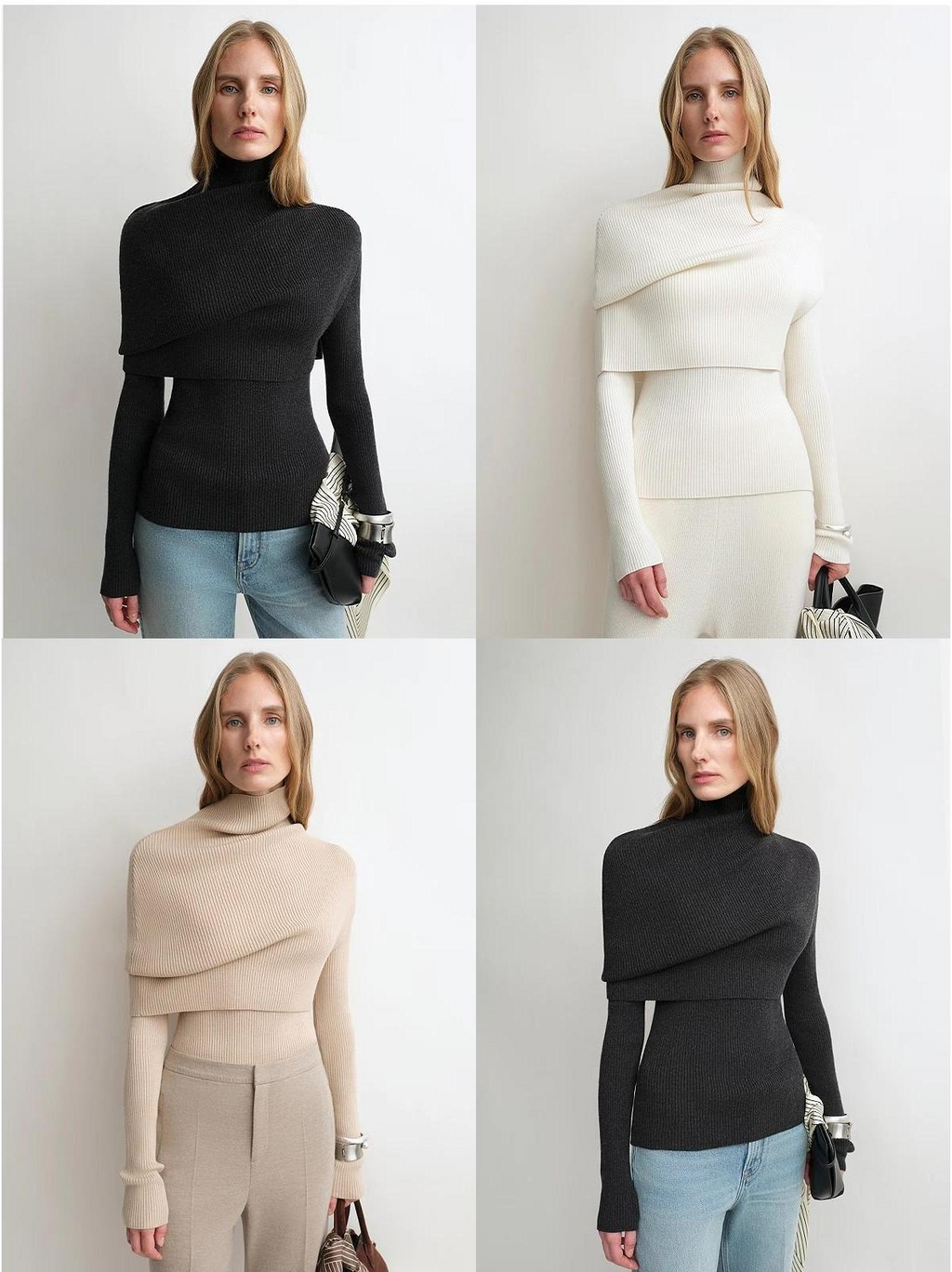 Merino Wool Turtleneck Sweater with Detachable Shawl | 2-Piece Knit Set 'Elegant Layers'