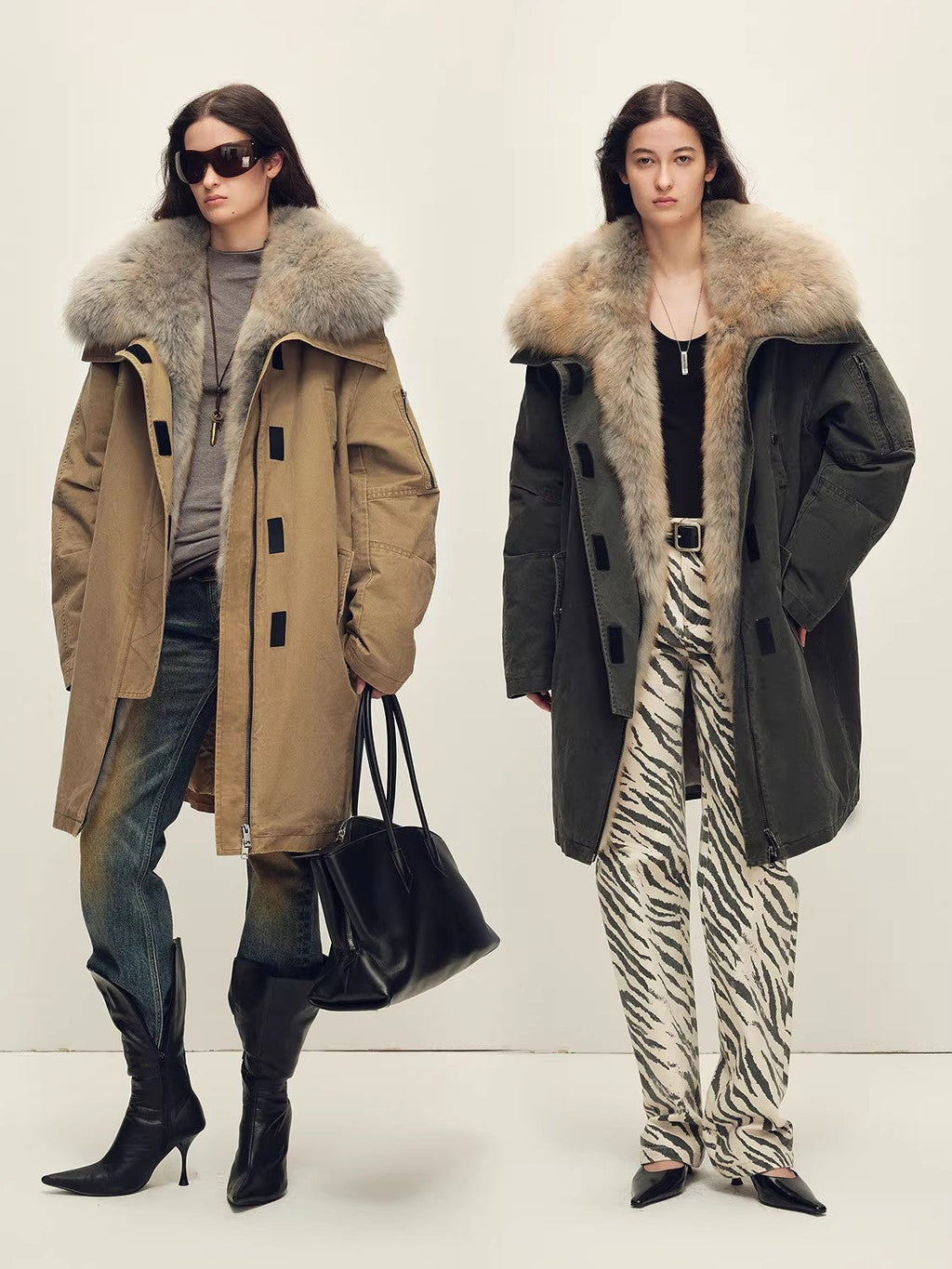 Oversize Raccoon Fur Down Parka with Multi-Wear Design ‘Swan Feather Collection’