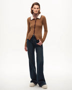 FF×JW Joint Striped Fabric Slim-Fitting Crocheted Lapel Wool Knitted Cardigan