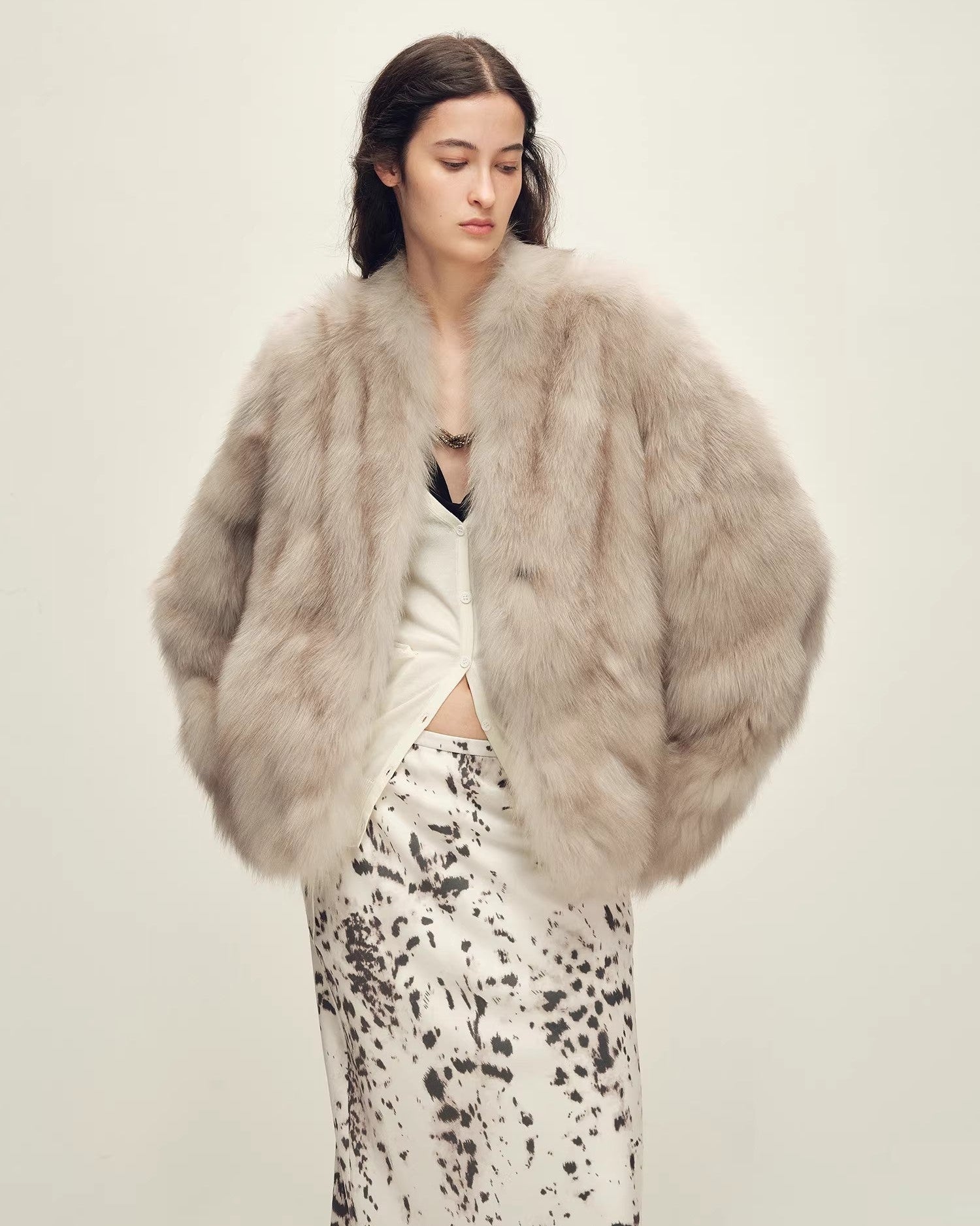 Firelady Fur Women‘s Short Fox Fur Coat | SagaFurs Crown-Grade Ombré Dyed Collar 'Chic Sister'