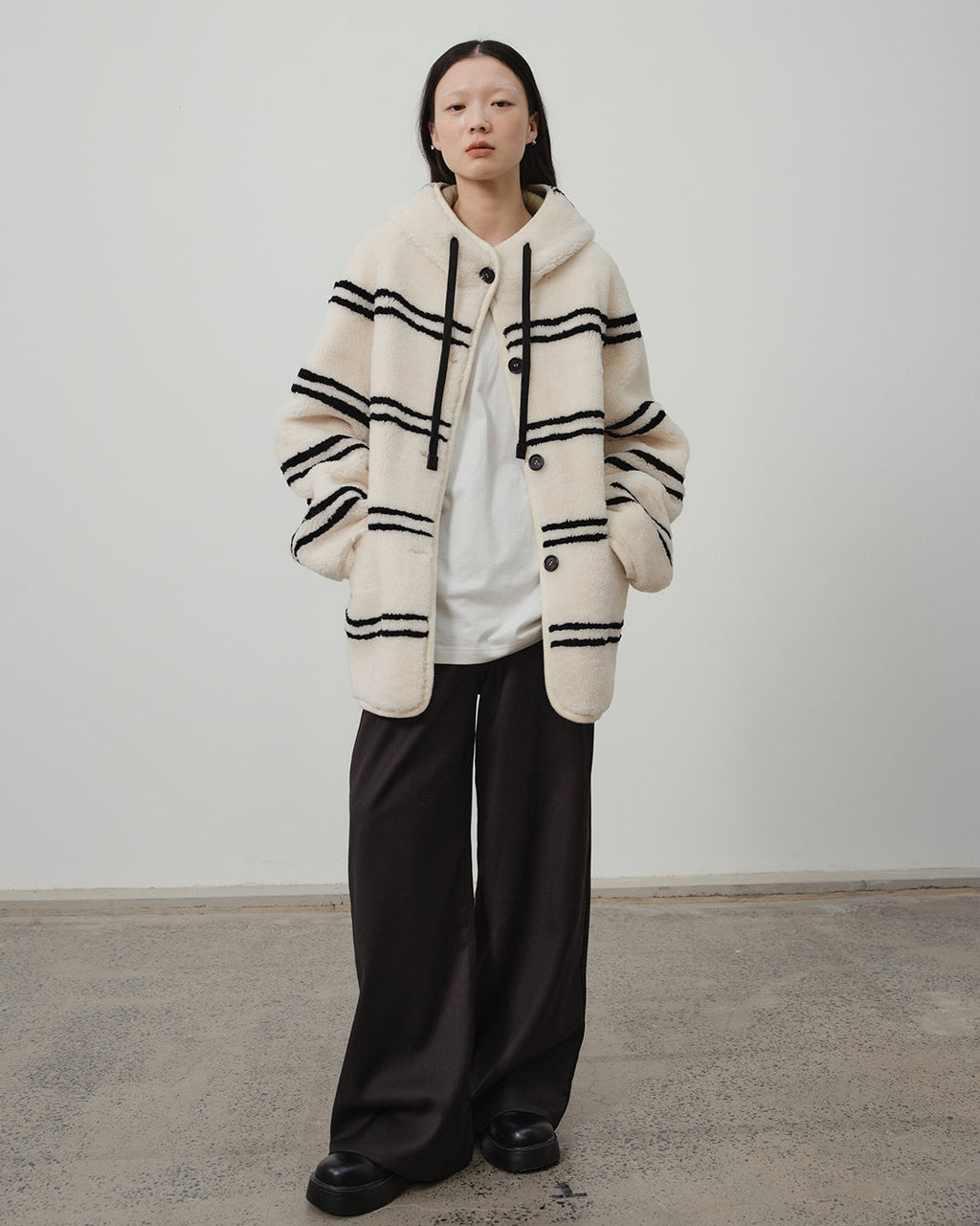 Fireladyfur Women's Lamb Wool Striped Jacket ‘Snowy New Year’
