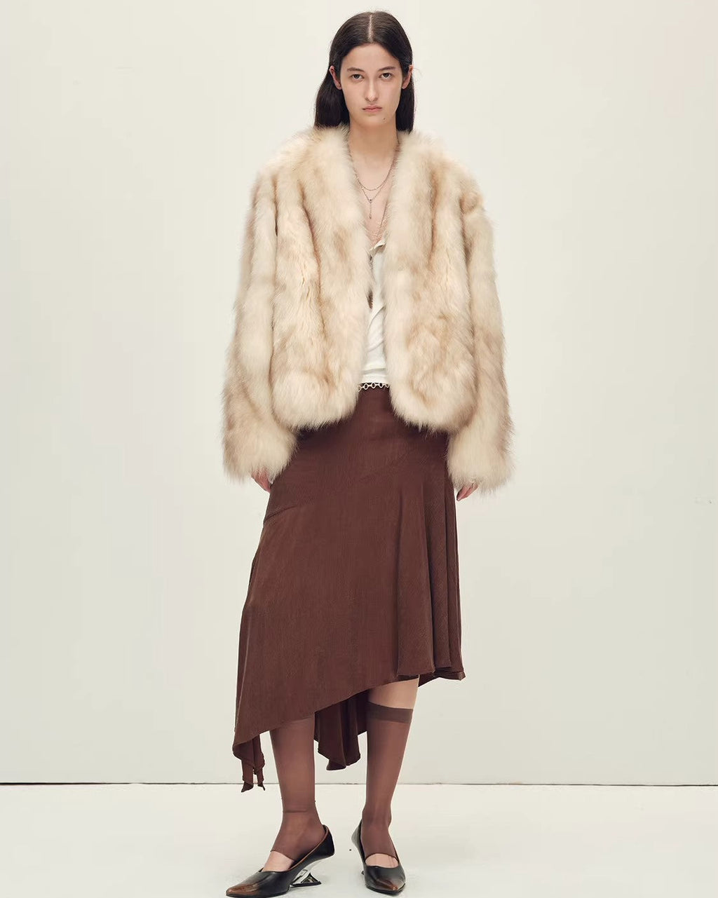 Firelady Fur Fox Fur Coat with Hand-Sprayed Ombré Finish | Saga Fur V-Neck Design ’Gone With the Wind’