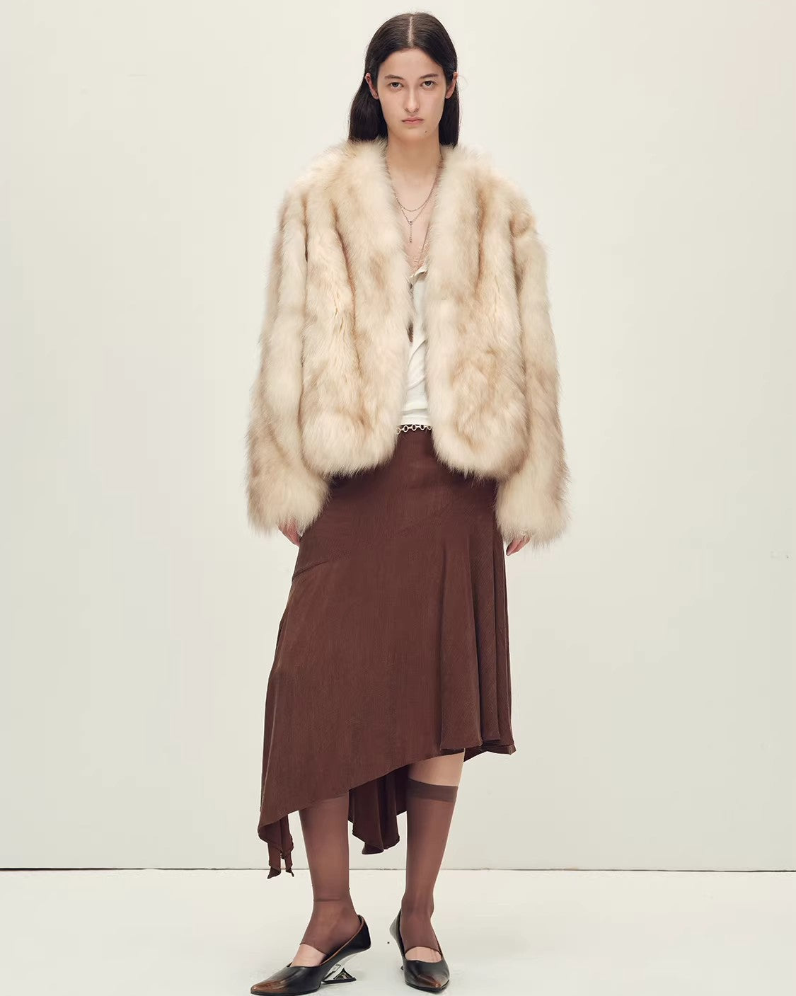 Firelady Fur Fox Fur Coat with Hand-Sprayed Ombré Finish | Saga Fur V-Neck Design ’Gone With the Wind’