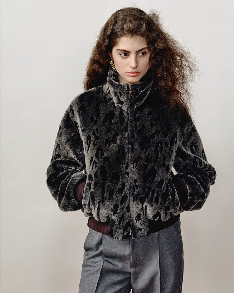 FF×JW Dapple Manor Fashionable Casual Warm Stand Collar Merino Sheepskin Jacket