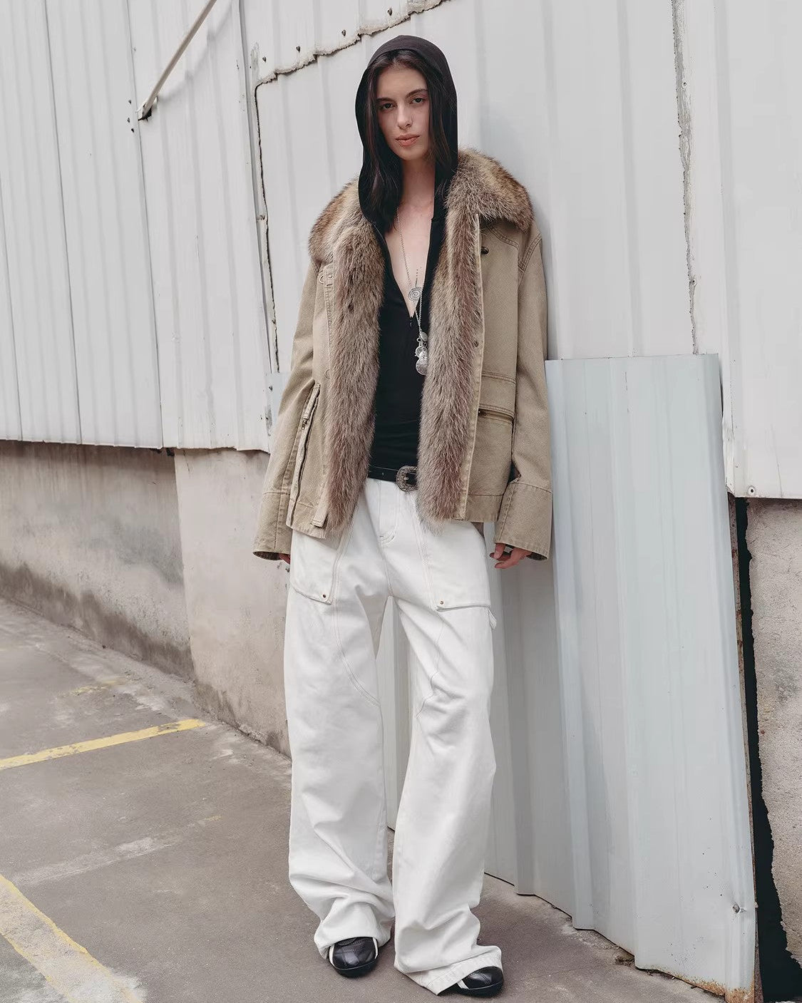 Goose Down Fur Parka with Detachable Raccoon Fur Hood 'Hearthside Simmer'