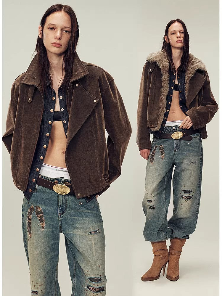 Firelady Fur Women's Genuine Fur Denim Parka | Detachable Fur Collar & White Goose Down Fill ‘Wander Free’