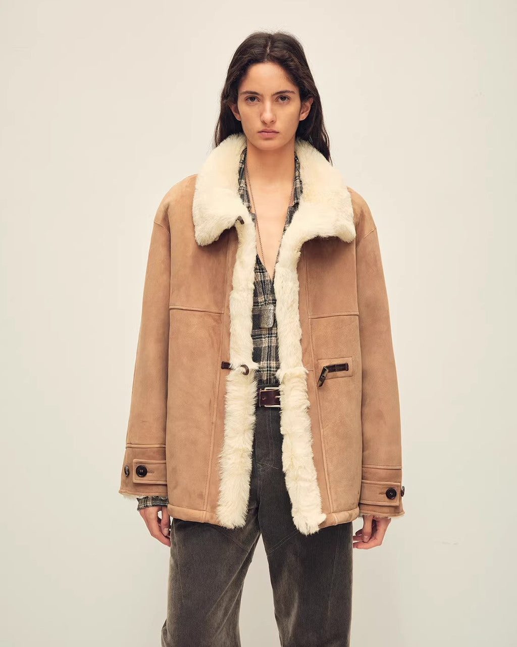 Firelady Fur Shearling Jacket with Italian Tuscan Curly Wool Suede Collar ‘Glam Belle’