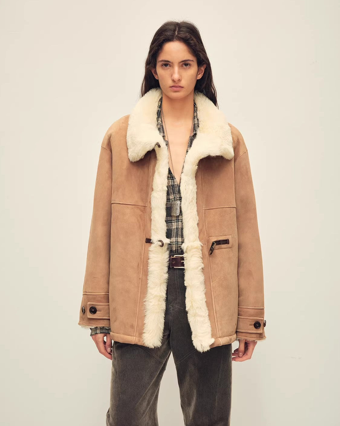 Firelady Fur Shearling Jacket with Italian Tuscan Curly Wool Suede Collar ‘Glam Belle’