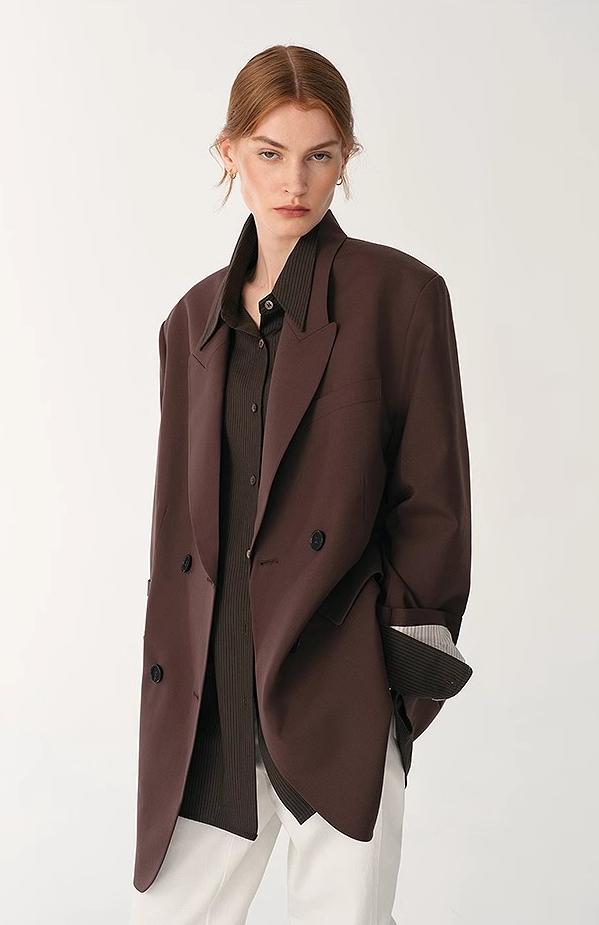 Women's High-Density Fine Silk Wool Peaked Lapel Suit Jacket
