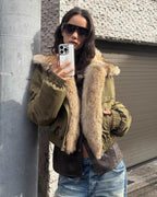 Multicolor Fur Collar Parka | Pilot Jacket Style ‘Serene Heat Island’
