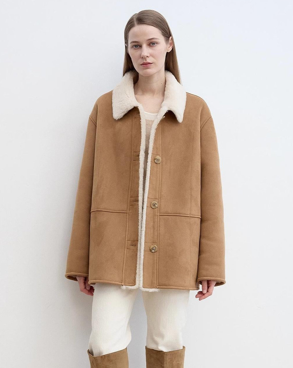 Fireladyfur Women's Faux Leather Shearling Jacket