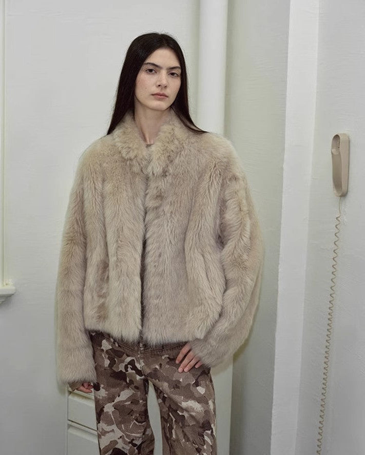 Fireladyfur Drop Shoulder Stand Collar Sheepskin Coat ‘Practical Wearism’