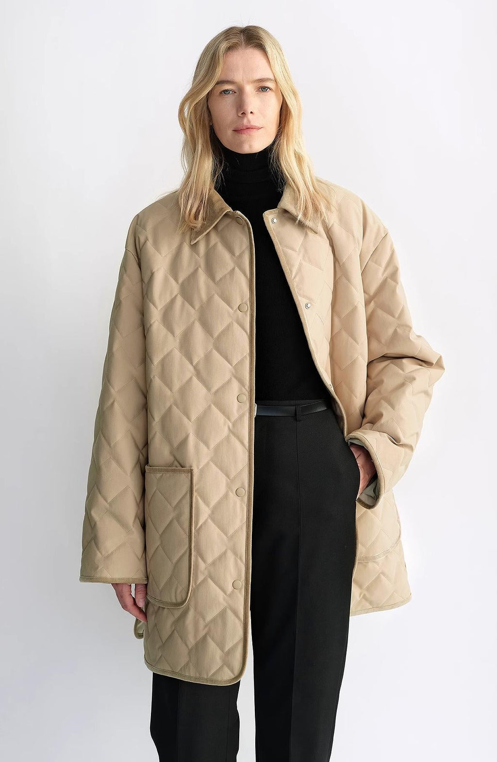 Diamond Texture Splicing Lapel 90 White Goose Down Barn Jacket